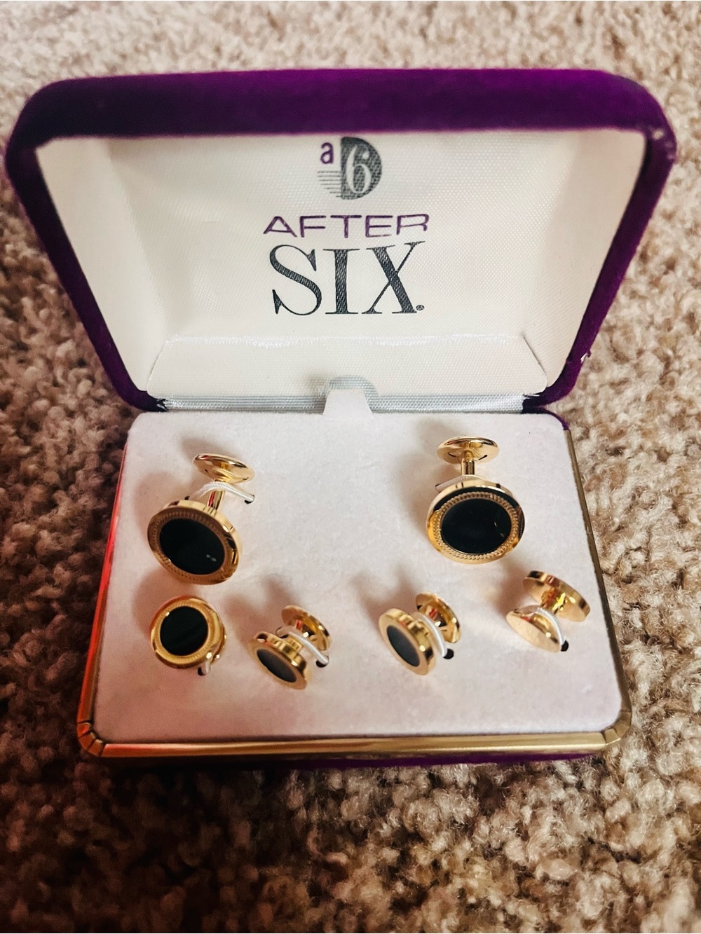 After Six Men's Gold and Black Cufflink & Stud Set